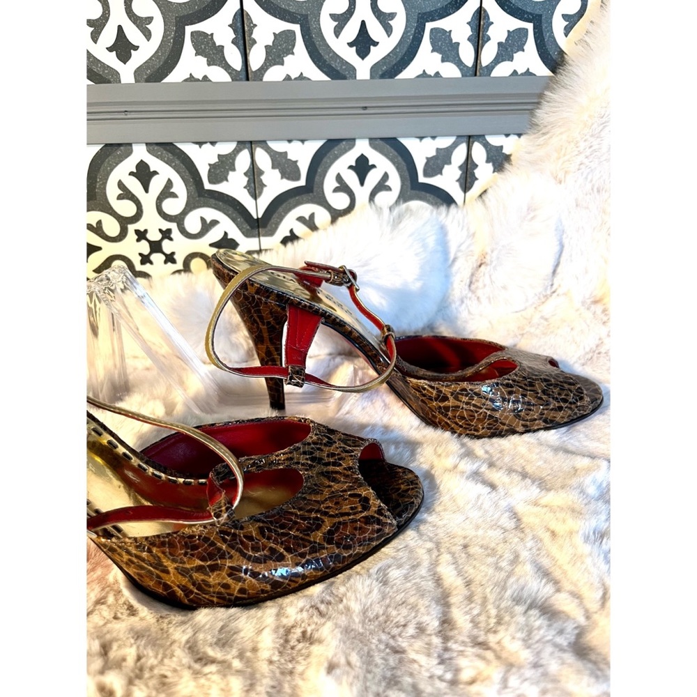 Gianni Bini - RED BOTTOM STILETTO HEELS - Sz 7.5 Crackled Snakeskin Peeptoe - Picture 5 of 11